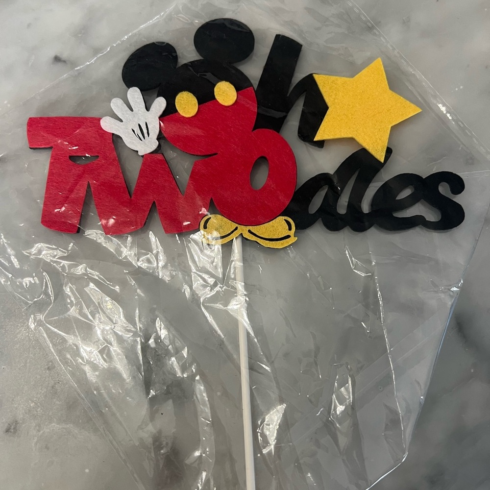 Mickey Mouse Themed 2nd birthday Cake Topper - Red, Black, Yellow “oh Twodles”